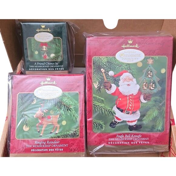 2000 HALLMARK Club Membership Kit Christmas Holiday Keepsake 3 Ornament Set NEW - Picture 1 of 3
